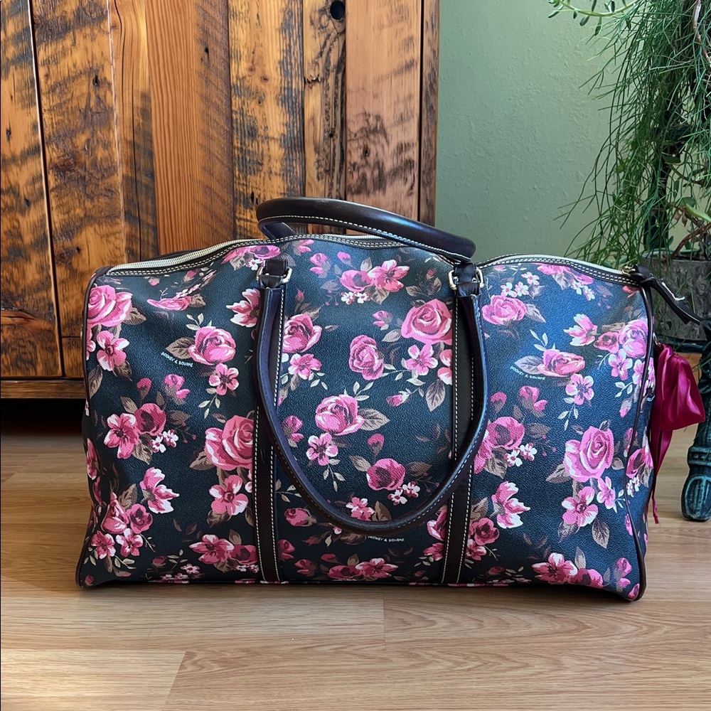 Dooney & Bourke - Black Cabbage Rose Duffle Travel Weekend Bag - Large - Picture 3 of 16